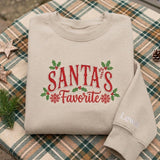 Custom Santa's Favorite Christmas Sweatshirt, Personalized Name on Sleeve Holiday Crewneck