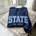 Custom State Gingham Applique Est 2026 Sweatshirt, College Varsity Embroidered Crewneck