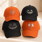 Spooky Pumpkin Faces Embroidered Hat, Funny Halloween Baseball Cap, Fall Gift