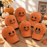 Jack O Lantern Embroidered Hat, Vintage Washed Halloween Pumpkin Dad Hat