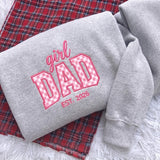 Custom Embroidered Girl Mom Girl Dad Sweatshirt, Pink Gingham Applique Est 2026 Crewneck, New Dad New Mom Gift, Pregnancy Reveal Sweater