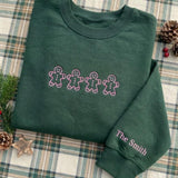 Custom Gingerbread Family Cookie Sweatshirt, Personalized Crewneck with Sleeve Embroidery