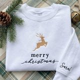 Personalized Reindeer Christmas Sweatshirt, Custom Name on Sleeve Holiday Crewneck