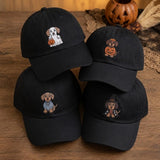 Dachshund Halloween Embroidered Hat, Witch Pumpkin Dog Baseball Cap, Pet Lover Gift