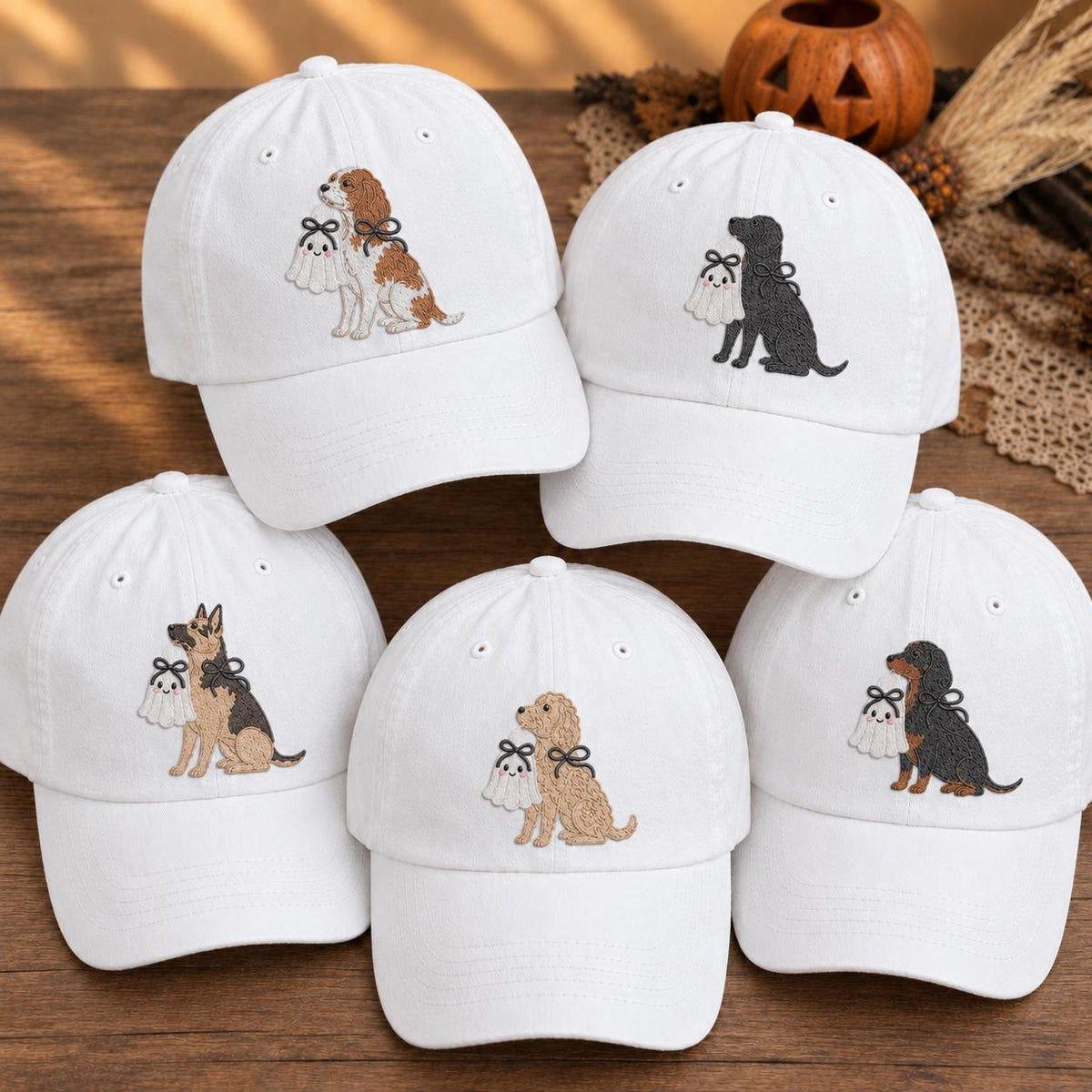 Ghost Puppy Embroidered Halloween Hat, Cute Dog Baseball Cap, Pet Lover Gift