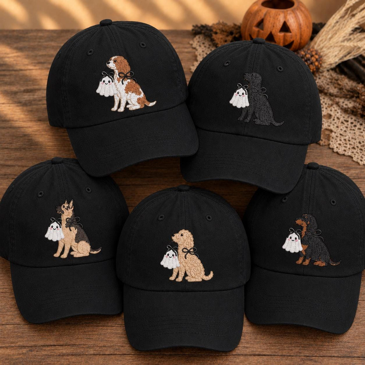 Ghost Puppy Embroidered Halloween Hat, Cute Dog Baseball Cap, Pet Lover Gift
