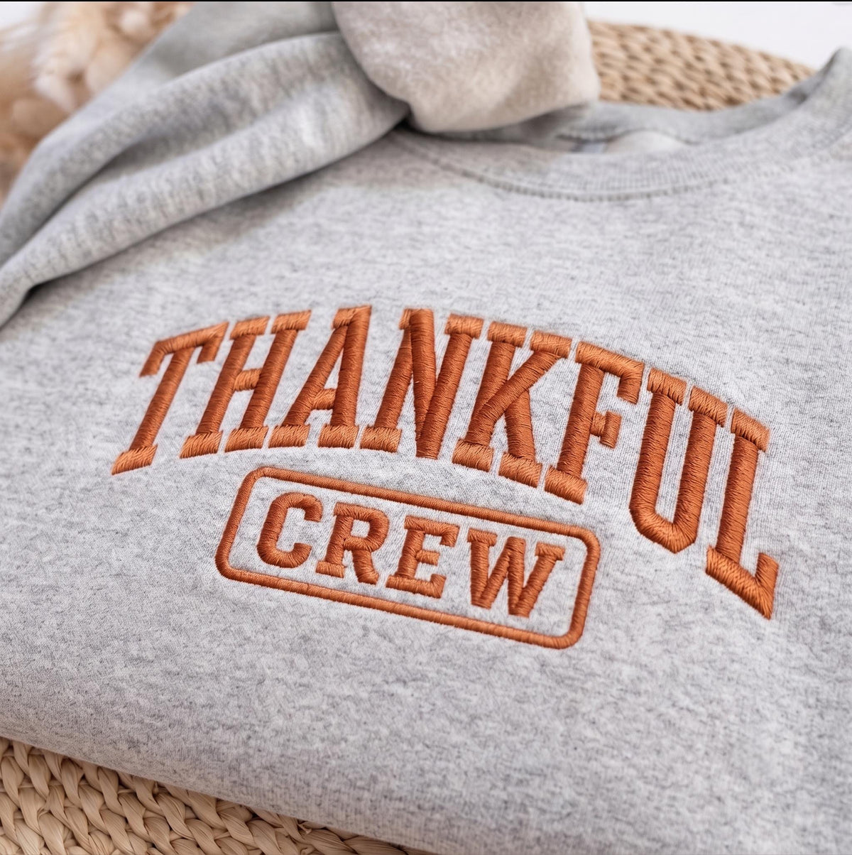 Embroidered Thankful Crew Sweatshirt, Thanksgiving Family Matching Crewneck, Cozy Autumn Holiday Sweater, Festive Fall Gift For Him Her