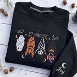 Personalized Embroidered Halloween Bats Sweatshirt, Custom Sleeve Name Spooky Crewneck