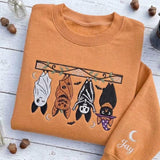 Personalized Embroidered Halloween Bats Sweatshirt, Custom Sleeve Name Spooky Crewneck