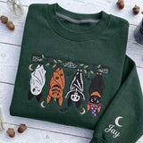 Personalized Embroidered Halloween Bats Sweatshirt, Custom Sleeve Name Spooky Crewneck