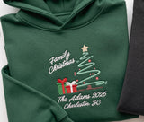 Custom Embroidered Christmas Tree Family Hoodie, Personalized Name & Year Matching Holiday Gift