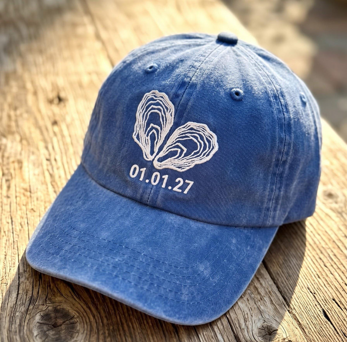 Personalized Oyster Heart Embroidered Hat, Custom Date Coastal Baseball Cap, Beach Lover Gift