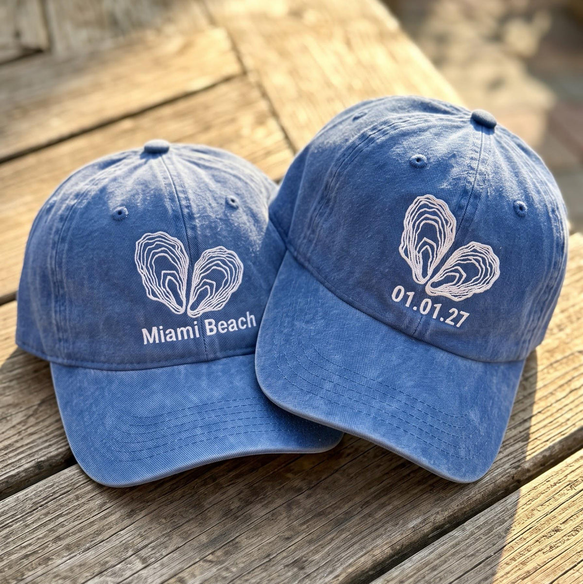 Personalized Oyster Heart Embroidered Hat, Custom Date Coastal Baseball Cap, Beach Lover Gift