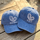 Personalized Oyster Heart Embroidered Hat, Custom Date Coastal Baseball Cap, Beach Lover Gift