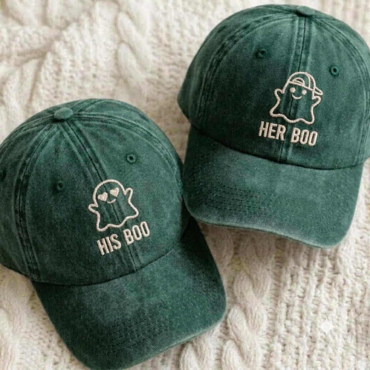 Matching Ghost Couple Embroidered Hats, Cute Halloween Baseball Caps, Romantic Fall Gift