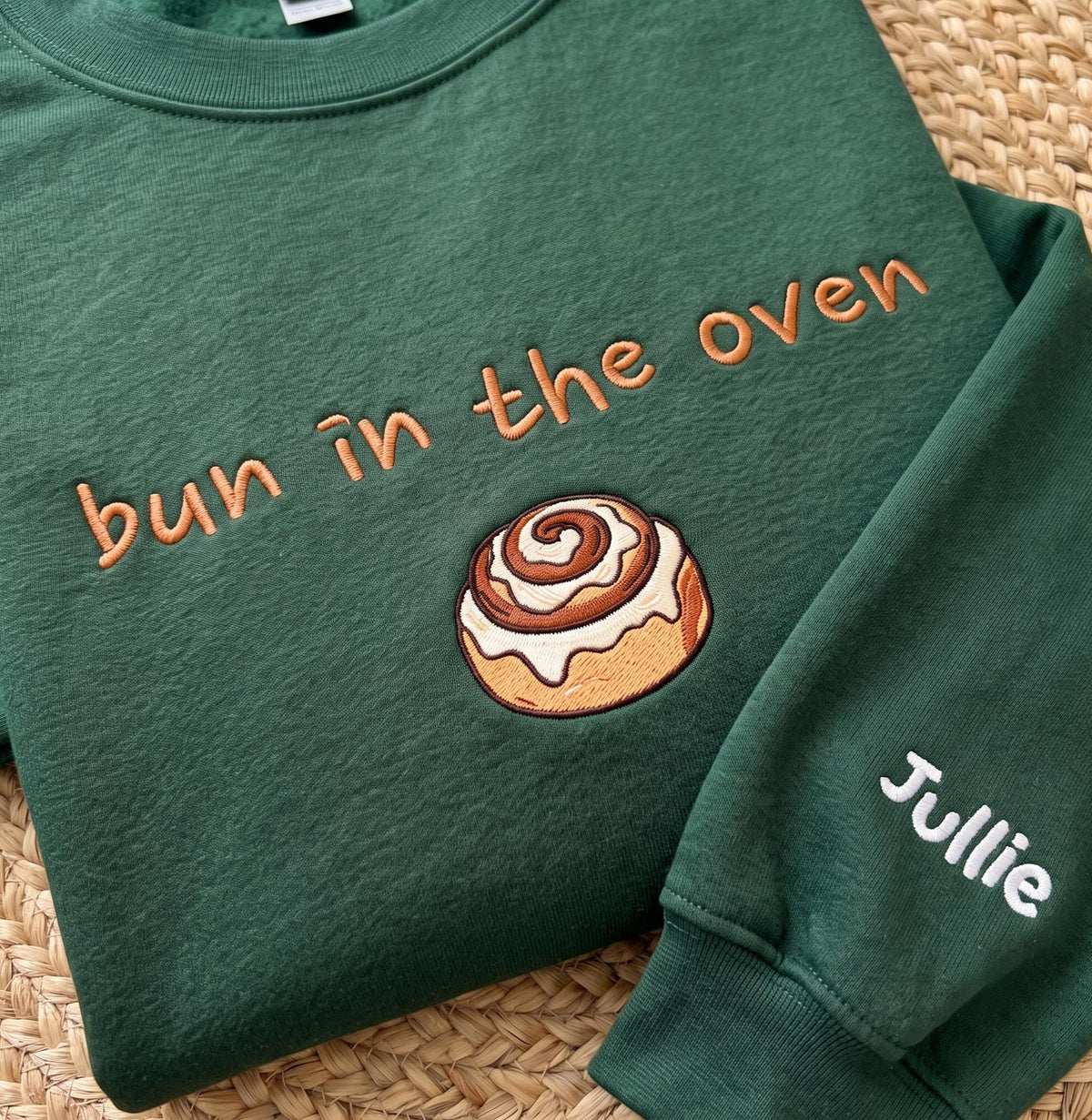 Embroidered Bun In The Oven Master Baker Sweatshirt, Cute Cinnamon Roll Pregnancy Announcement Crewneck, Couple Matching Fall Sweater Gift