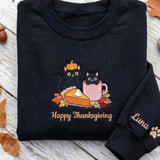 Custom Embroidered Thanksgiving Black Cats Sweatshirt, Pumpkin Pie Fall Cat Mom Crewneck
