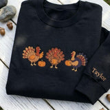 Custom Embroidered Thanksgiving Turkey Sweatshirt, Personalized Sleeve Name Fall Crewneck