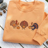 Custom Embroidered Thanksgiving Turkey Sweatshirt, Personalized Sleeve Name Fall Crewneck