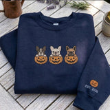 Custom Embroidered French Bulldog Sweatshirt, Pumpkin Halloween Dog Mom Crewneck