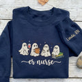 Custom Embroidered ER Nurse Ghost Sweatshirt, Spooky Emergency Room Crewneck Gift