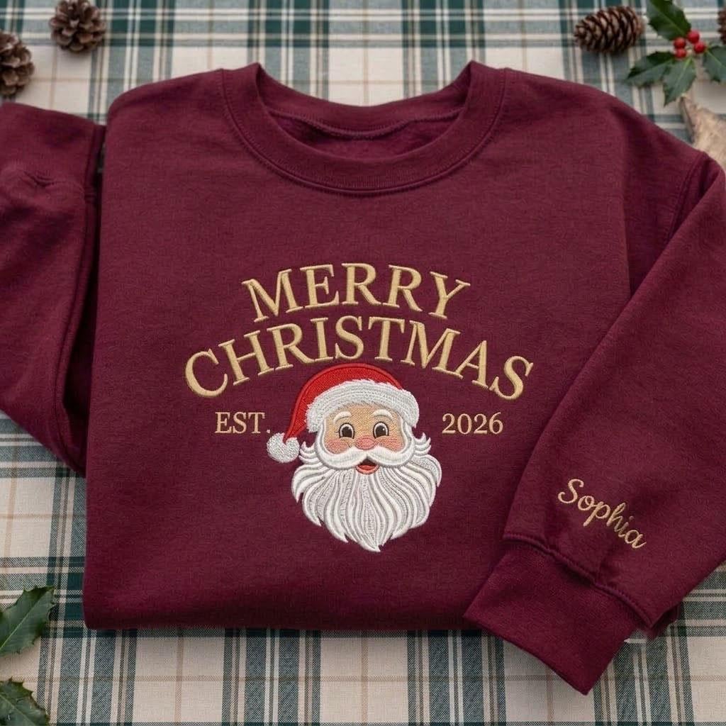 Personalized Santa Claus Christmas Sweatshirt, Custom Family Holiday Crewneck Gift