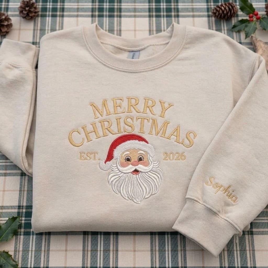 Personalized Santa Claus Christmas Sweatshirt, Custom Family Holiday Crewneck Gift