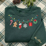 Embroidered Christmas Lights Garland Sweatshirt, Custom Holiday Ornaments Crewneck