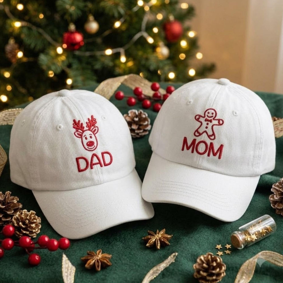 Personalized Christmas Embroidered Hat, Reindeer Gingerbread Baseball Cap, Family Holiday Gift