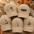 Halloween Mini Icons Embroidered Hat, Spider Web Bat Candle Ghost Baseball Cap