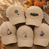 Halloween Mini Icons Embroidered Hat, Spider Web Bat Candle Ghost Baseball Cap