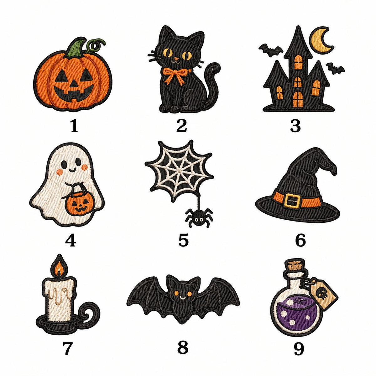 Halloween Mini Icons Embroidered Hat, Spider Web Bat Candle Ghost Baseball Cap