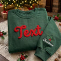 Custom Text Christmas Sleeve Holly Sweatshirt, Personalized Loop Yarn Chenille Crewneck