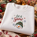 Let It Snow Green Hat Snowman Christmas Sweatshirt, Festive Winter Embroidered Crewneck