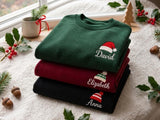 Custom Name Santa Hat Christmas Sweatshirt, Personalized Family Matching Xmas Crewneck