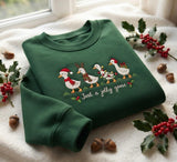 Just A Jolly Goose Christmas Lights Sweatshirt, Floral Patchwork Embroidered Crewneck