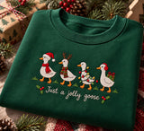 Just A Jolly Goose Christmas Lights Sweatshirt, Floral Patchwork Embroidered Crewneck