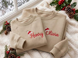 Custom Name Santa Hat Christmas Sweatshirt, Personalized Family Matching Xmas Crewneck