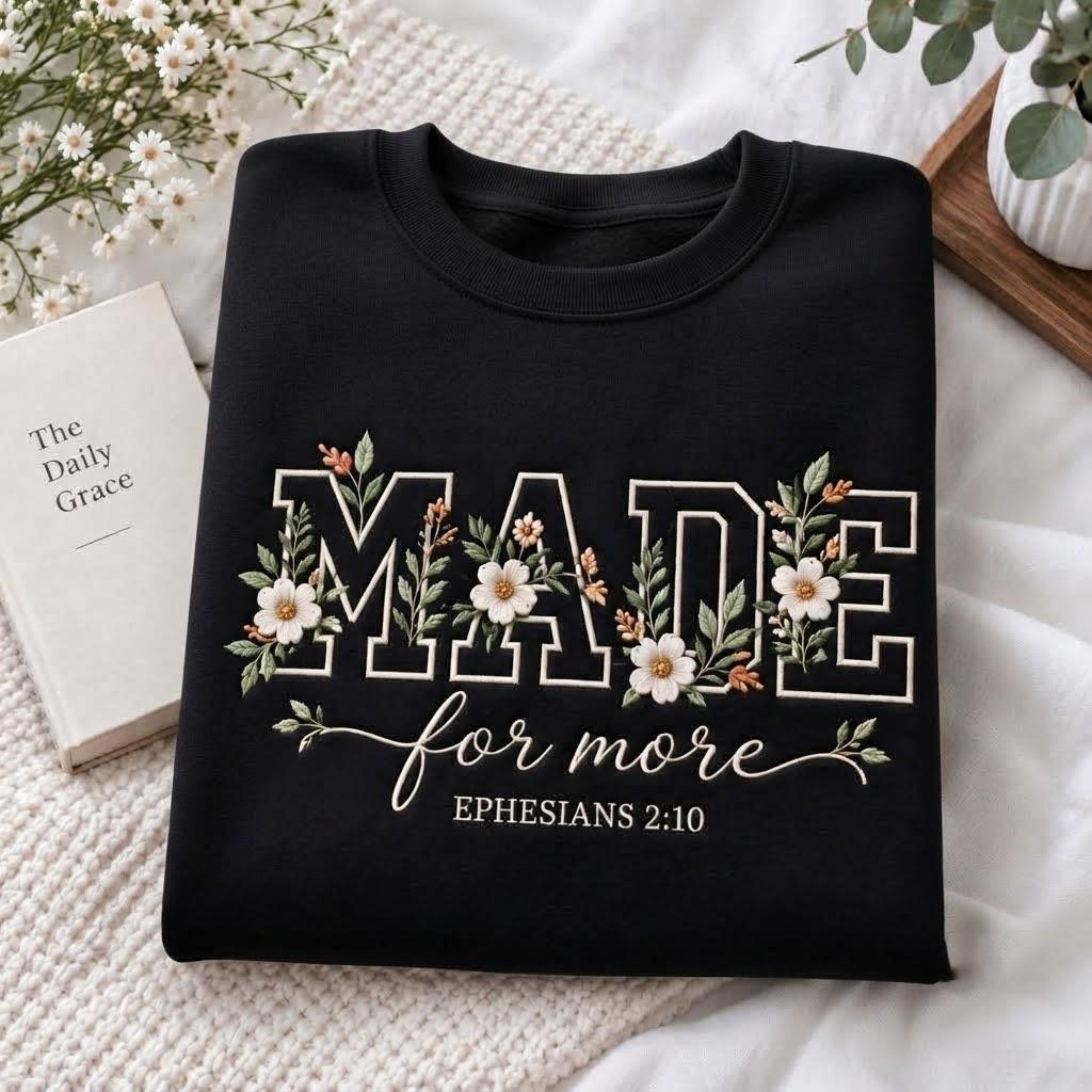 Made For More Ephesians 2:10 Christmas Sweatshirt, Floral Letter Scripture Crewneck