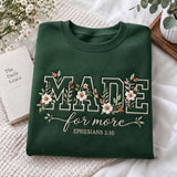 Made For More Ephesians 2:10 Christmas Sweatshirt, Floral Letter Scripture Crewneck