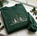 Green Pine Trees Starry Night Christmas Sweatshirt, Floral Patchwork Embroidered Crewneck