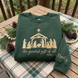 Embroidered Nativity Christmas Sweatshirt, Jesus Greatest Gift Custom Sleeve Crewneck