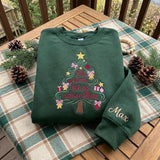 Embroidered Christian Tree Christmas Sweatshirt, Adore Him Custom Sleeve Crewneck