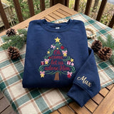 Embroidered Christian Tree Christmas Sweatshirt, Adore Him Custom Sleeve Crewneck