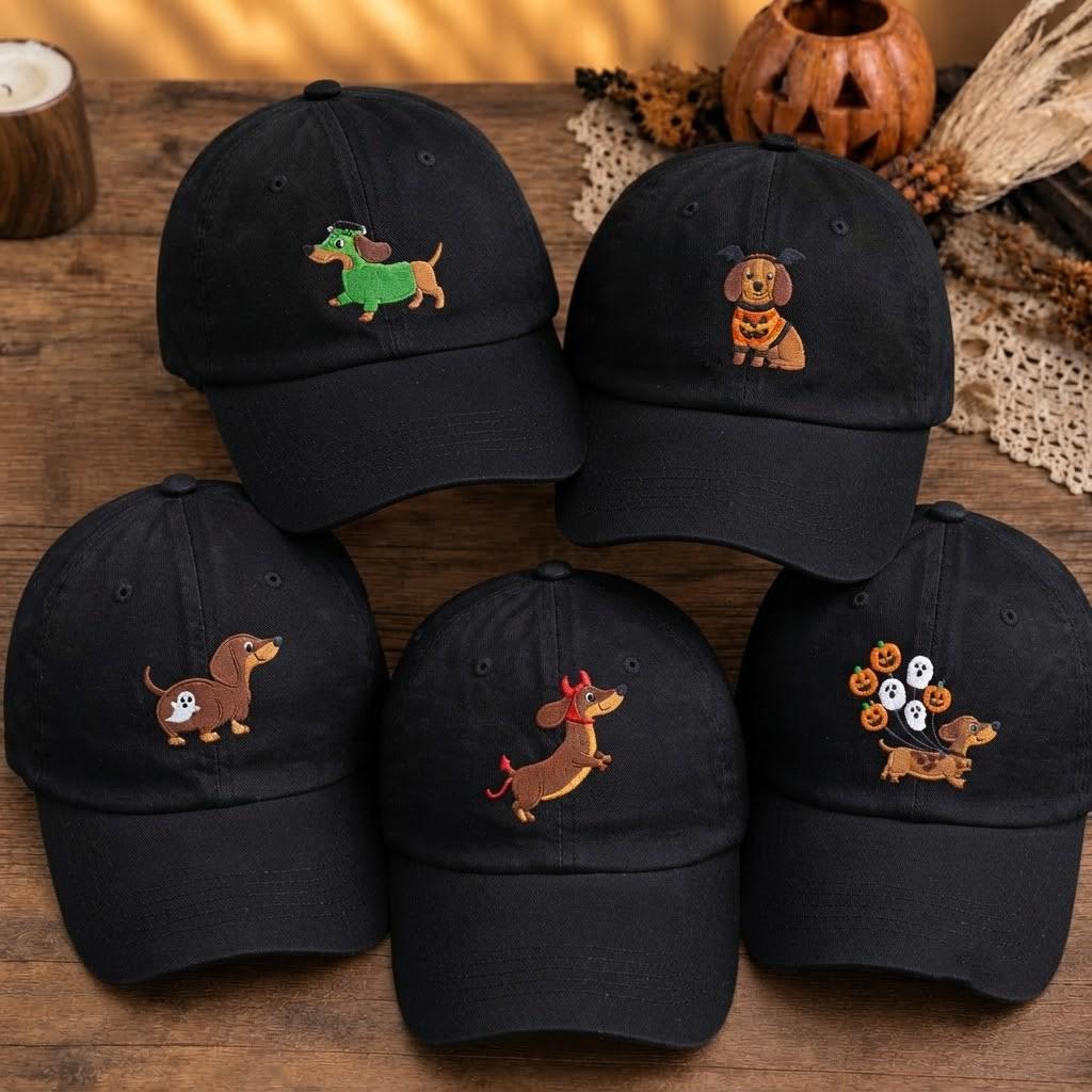 Dachshund Halloween Embroidered Hat, Cute Wiener Dog Baseball Cap, Dog Lover Gift