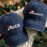 Matching Christmas Couple Embroidered Hats, Santa Theme Washed Cotton Baseball Caps