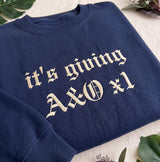 Custom It's Giving A&O x1 Nurse Sweatshirt, Gothic Font Nursing Embroidered Crewneck