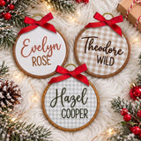 Personalized Name Christmas Embroidered Ornament, Custom Plaid Text Keepsake, Festive Tree Decor, Minimalist Holiday Gift