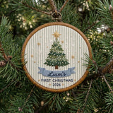 Personalized Christmas Tree Embroidered Ornament, Custom First Christmas Baby Boy Keepsake, Festive Tree Decor, Newborn Gift