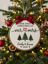 Personalized Mr and Mrs Christmas Embroidered Ornament, Custom Couple Names Keepsake, Festive Tree Decor, Romantic Wedding Gift
